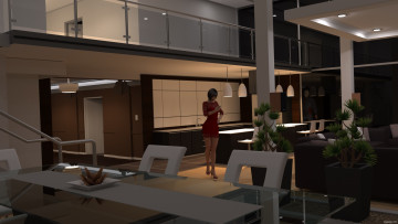 Картинка 3д+графика люди+ people девушка взгляд фон интерьер