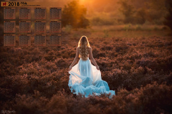 Картинка календари девушки 2018 закат растения