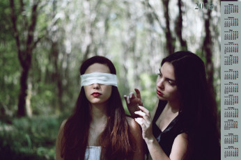 Картинка календари девушки повязка двое 2018 деревья