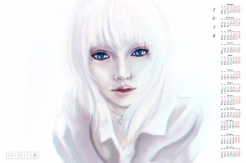 Картинка календари рисованные +векторная+графика белокурая взгляд девушка 2018