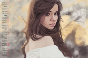 Картинка календари рисованные +векторная+графика 2018 взгляд девушка профиль