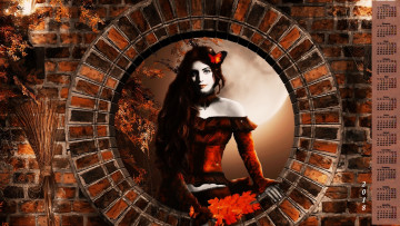 Картинка календари компьютерный+дизайн 2018 девушка бабочка листья улыбка