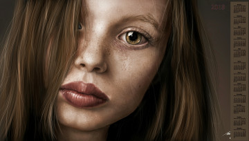 Картинка календари рисованные +векторная+графика 2018 девушка лицо взгляд