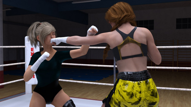 Обои картинки фото 3д графика, спорт , sport, фон, ринг, девушки, взгляд, бокс