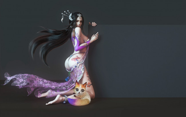 Обои картинки фото 3д графика, люди и животные , people and animals, взгляд, фон, девушка