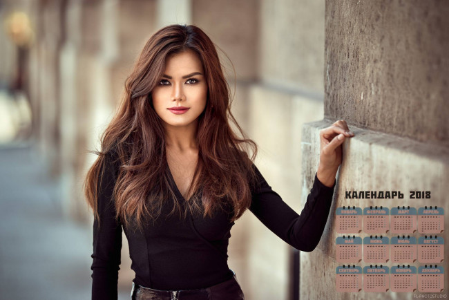 Обои картинки фото календари, девушки, взгляд, 2018