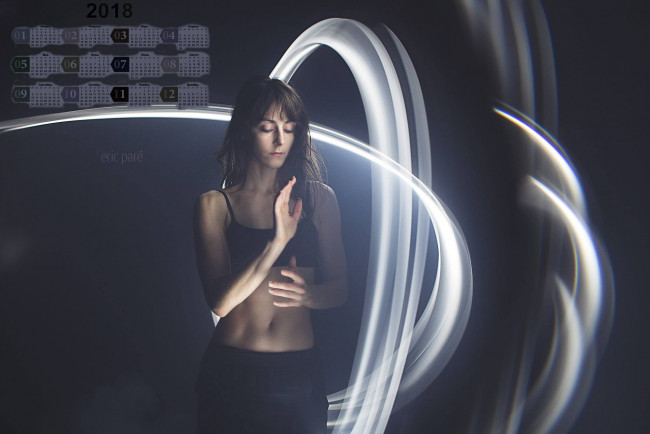 Обои картинки фото календари, компьютерный дизайн, девушка, 2018, свечение, абстракция