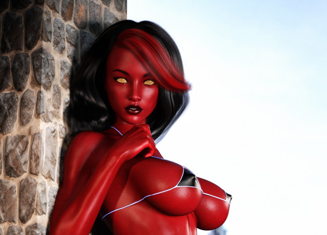 Обои картинки фото 3д графика, существа , creatures, фон, взгляд, девушка