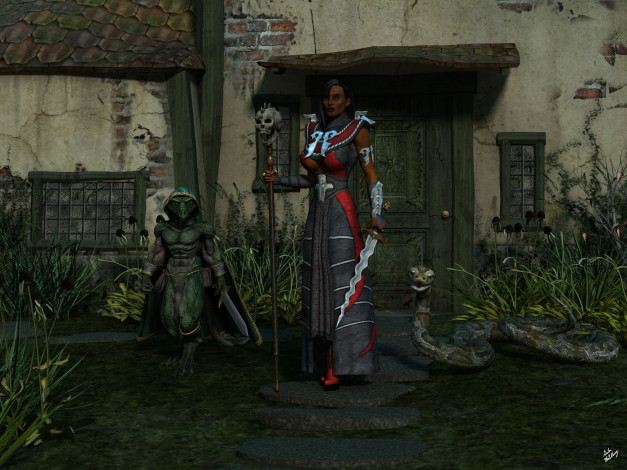 Обои картинки фото 3д графика, фантазия , fantasy, фон, девушка, взгляд