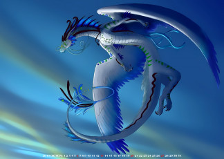 обоя календари, фэнтези, 2019, calendar, голубое, небо, полет, дракон