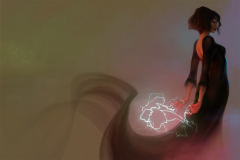 Картинка фэнтези магия улыбка фон молния девушка