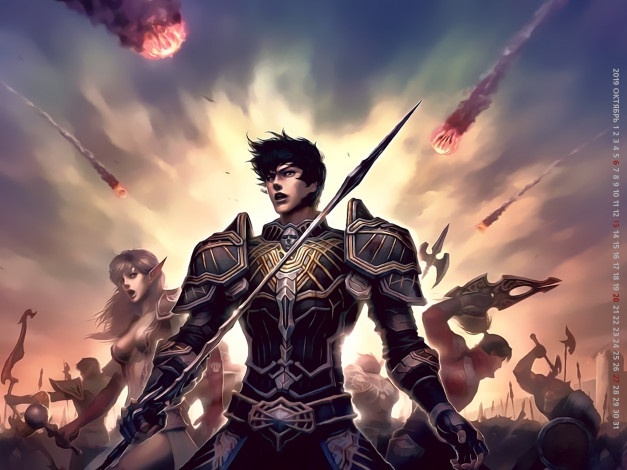 Обои картинки фото календари, фэнтези, 2019, calendar, мужчина, битва, эльф, оружие, воин