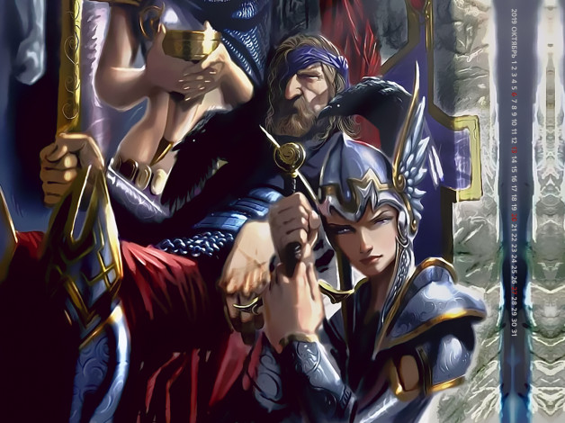 Обои картинки фото календари, фэнтези, мужчина, девушка, оружие, воительница, calendar, 2019