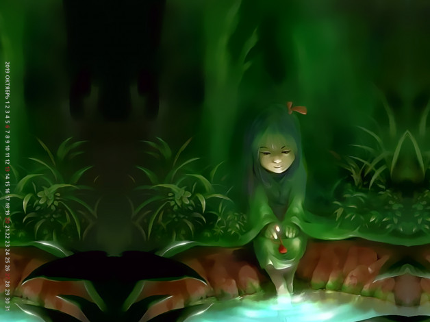 Обои картинки фото календари, фэнтези, вода, природа, растение, девочка, 2019, calendar