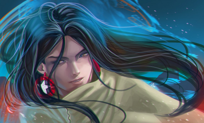 Обои картинки фото аниме, shaman king, взгляд, фон