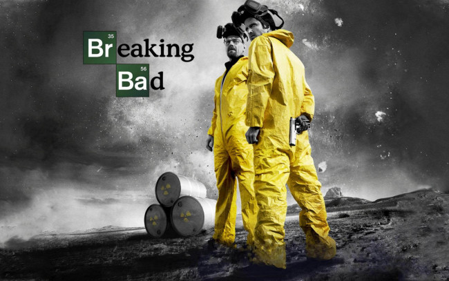 Обои картинки фото кино фильмы, breaking bad, противогазы, пистолет, комбинезоны, бочки
