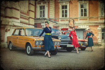 Картинка автомобили -авто+с+девушками ретро девушки стиляги газ 21 москвич лада ваз 2103