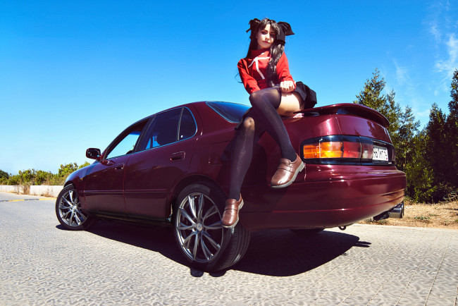 Обои картинки фото автомобили, -авто с девушками, toyota, camry