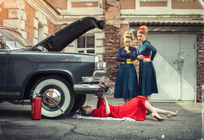 Обои картинки фото автомобили, -авто с девушками, ретро, девушки, стиляги, газ, 21, москвич, лада, ваз, 2103