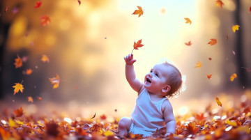 обоя разное, дети, ребенок, осень, листья