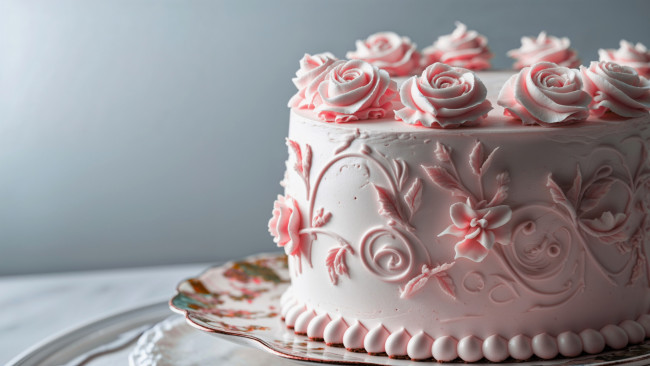 Обои картинки фото еда, торты, розовый, торт, крем