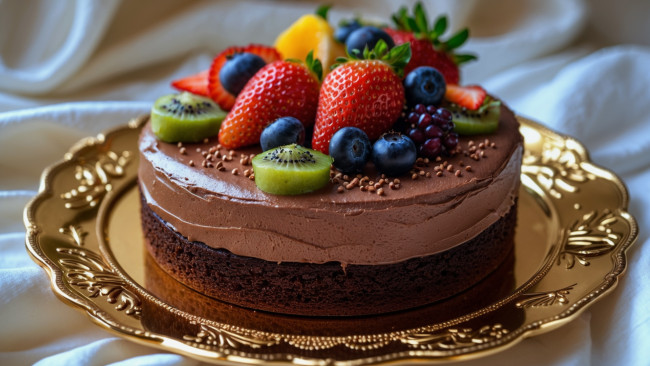 Обои картинки фото еда, торты, шоколадный, торт, крем, ягоды, клубника