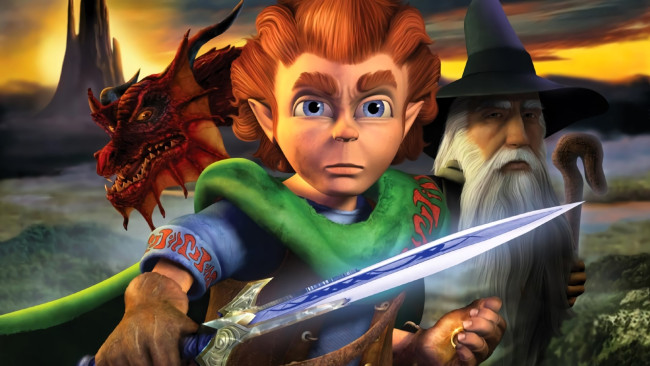 Обои картинки фото видео игры, the hobbit, хоббит, плащ, меч, дракон, гендальф