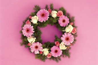 Картинка цветы букеты композиции венок ель