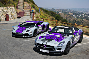 Картинка автомобили разные вместе lp 700-4 aventador lamborghini tuning roadster sls mercedes