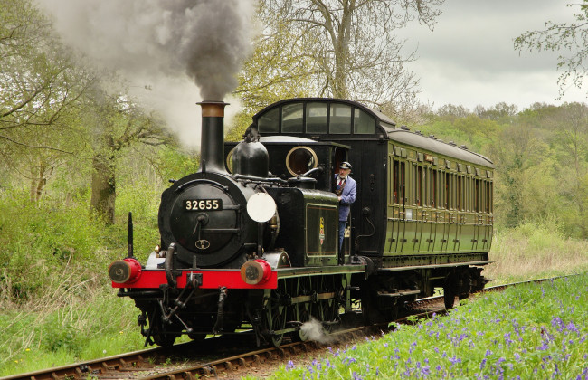 Обои картинки фото техника, паровозы, железная, дорога, рельсы, паровоз, вагон