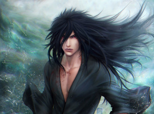 Картинка фэнтези люди naruto наруто море взгляд ветер кровь zetsuai89 art uchiha madara парень