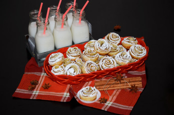 Картинка еда пирожные +кексы +печенье выпечка булочки молоко бутылка