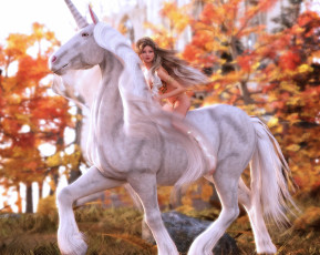 Картинка 3д+графика фантазия+ fantasy девушка фон эдинорог взгляд