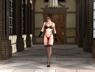 Картинка 3д+графика люди+ people взгляд девушка тату чулки фон