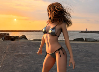 Картинка 3д+графика люди+ people море фон взгляд девушка