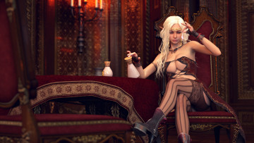 Картинка 3д+графика эльфы+ elves взгляд эльфийка чулки фон стол кресло