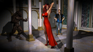 Картинка 3д+графика фантазия+ fantasy парень фон взгляд девушка существо