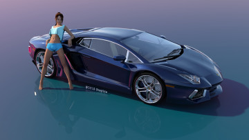 Картинка автомобили 3d+car&girl фон взгляд девушка автомобиль