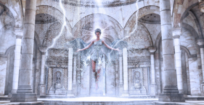 Обои картинки фото 3д графика, ангел , angel, фон, взгляд, девушка, молнии, ангел