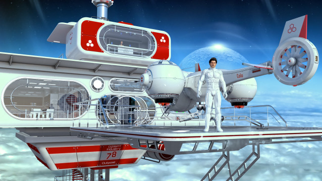 Обои картинки фото 3д графика, фантазия , fantasy, взгляд, планета, фон, мужчина