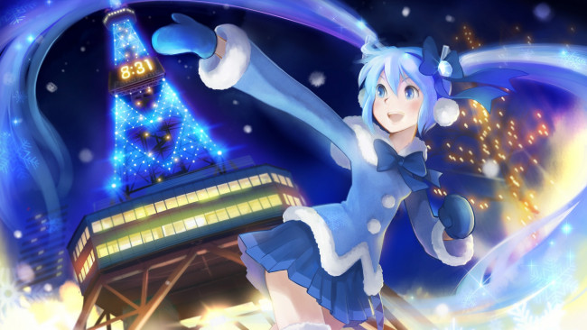 Обои картинки фото аниме, vocaloid, фон, девушка, взгляд, улыбка