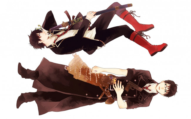 Обои картинки фото аниме, ao no exorcist, юкио, рин, синий, экзорцист, арт, братья