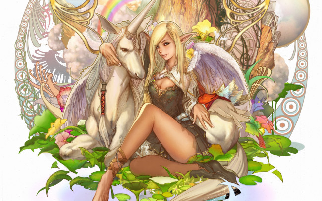 Обои картинки фото фэнтези, существа, эльф, девушка, фон, животное