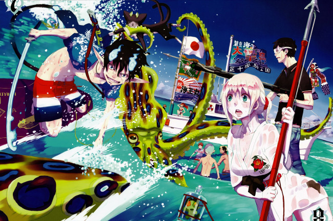 Обои картинки фото аниме, ao no exorcist, синий, экзорциз, арт