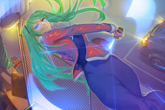 Обои картинки фото аниме, vocaloid, девушка, арт, нож, hatsune, miku