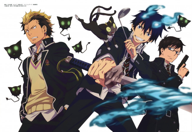 Обои картинки фото аниме, ao no exorcist, арт, парни, рин, синий, экзорцист, фон