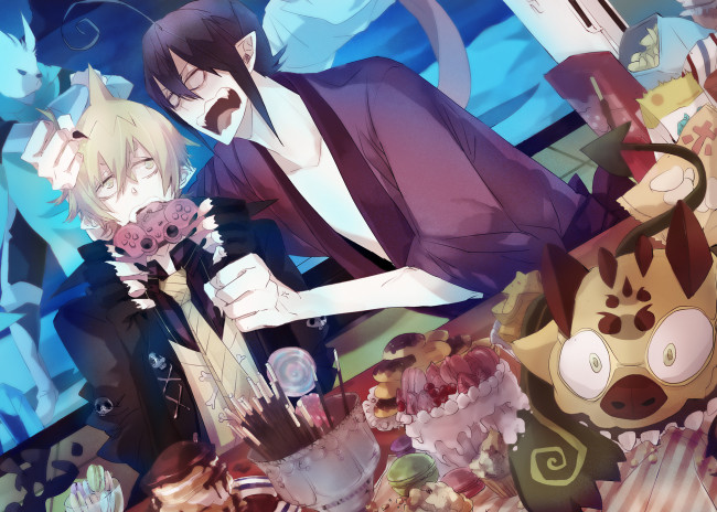 Обои картинки фото аниме, ao no exorcist, синий, экзорцист, арт