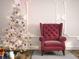 Картинка праздничные 3д+графика+ новый+год елка интерьер подарки