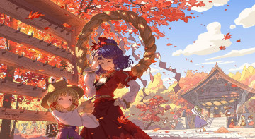 Картинка аниме touhou девушка взгляд фон