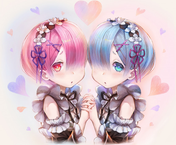 Обои картинки фото аниме, re,  zero kara hajimeru isekai seikatsu, rem, ram